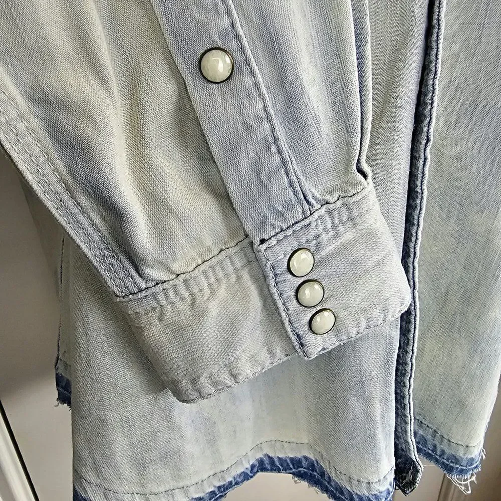 True Religion Denim Pearl Snap Shirt Western Cotton Light Wash Size 2XL/TG